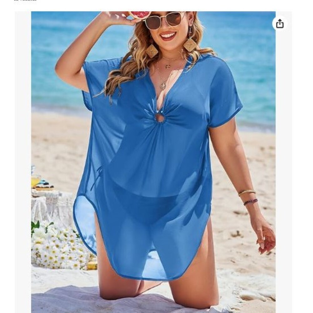 Women’s Sexy Plus Size Swimsuit Size 22 Chiffon Cover Up Bikini Coverups Blue